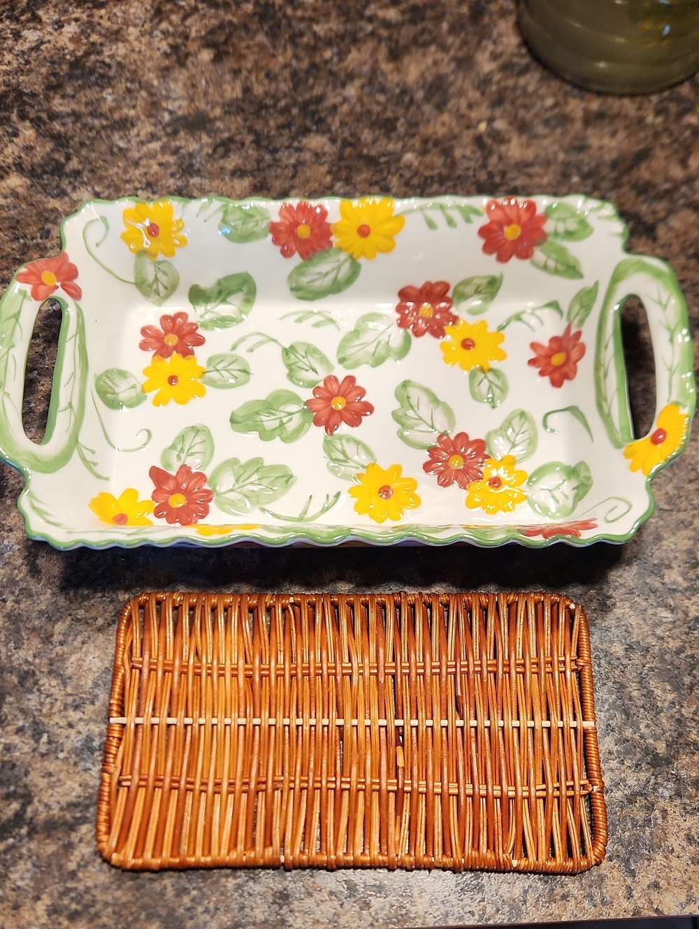 Like New Cond. Temp-tations Hand-Painted Floral Ceramic Serving Tray